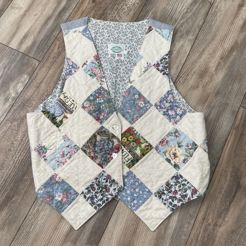 Patchwork Quilted Floral Mid-Length Vest with Pockets for‎ Women Size L